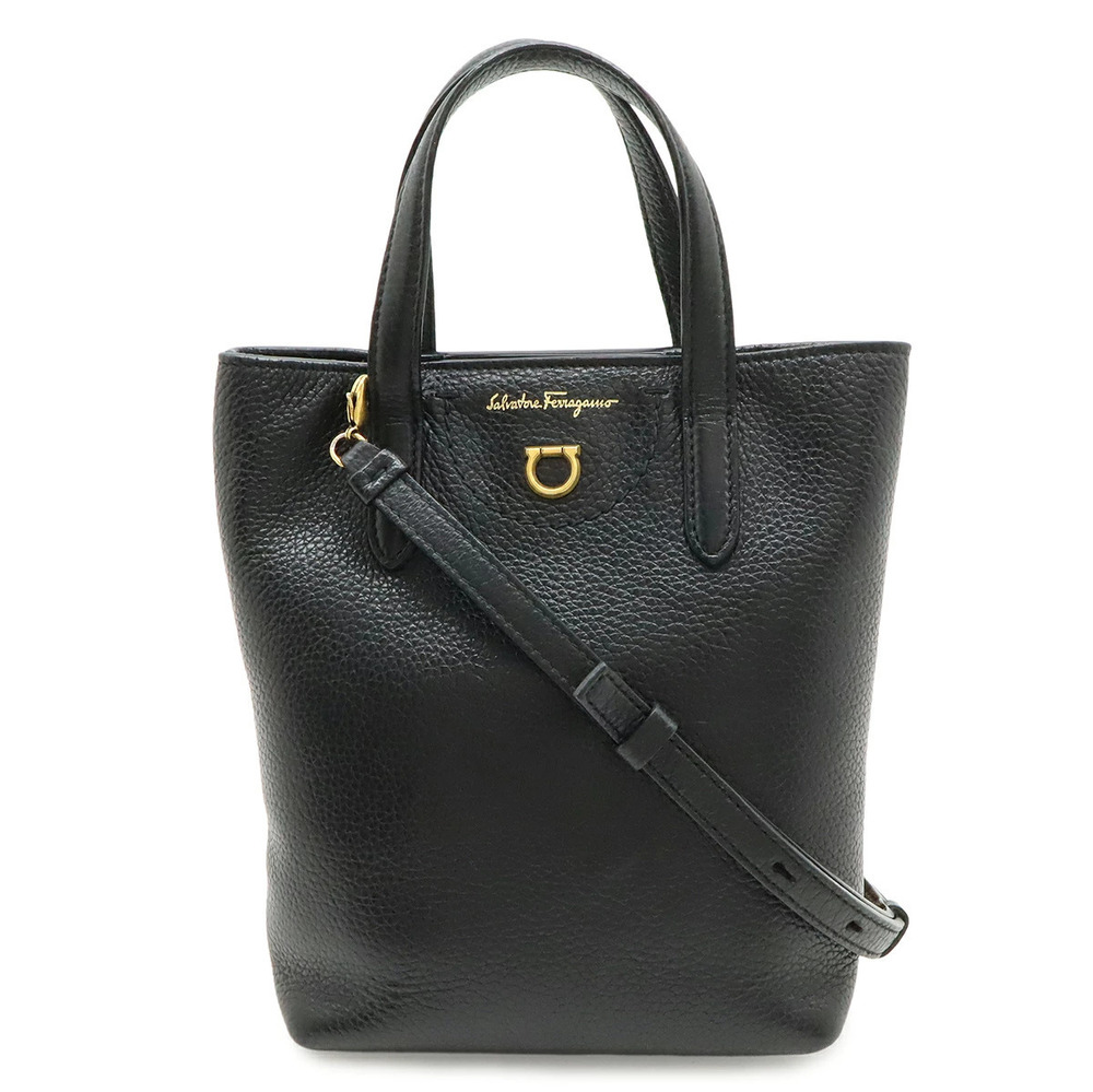 Salvatore Ferragamo Gancini Handbag Shoulder Leather Black